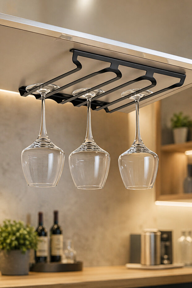 Black Mi̇ra Glassware Capacity for 6 Glasses | | Mira Glassware Hanger Stainless Metal Cup and Glass Rack – Kitchen and Bar Organizer