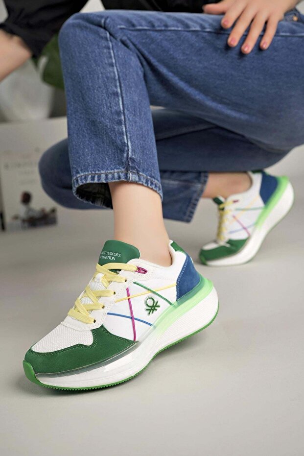 10044 White Green Memory Foam Women's Sneakers