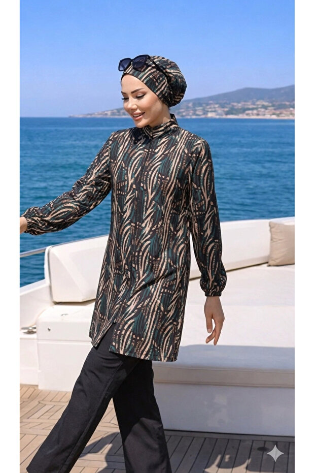 Women's Fully Covered Hijab Swimwear Tropical 3-Piece Set