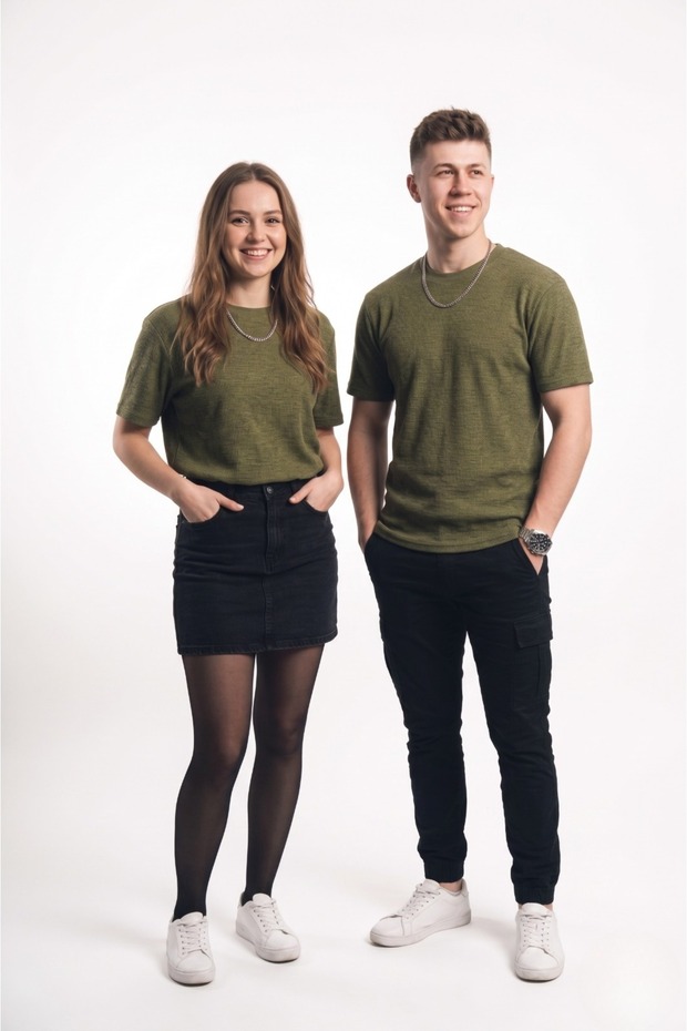 Basic Style Unisex Haki Waffle Kumaş Basic Tişört T-Shirt