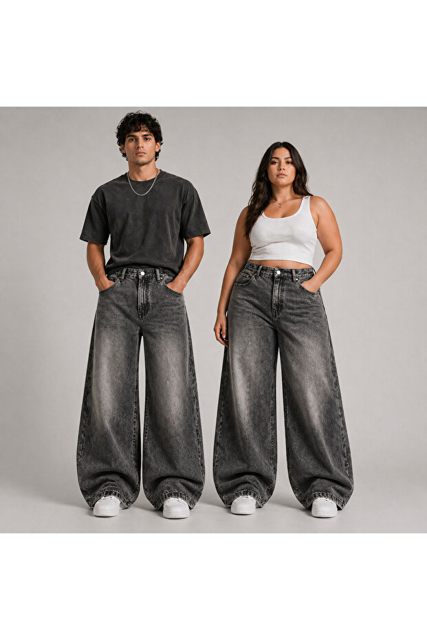 Antique Smoked Washed Unisex Large Size Baggy Jeans