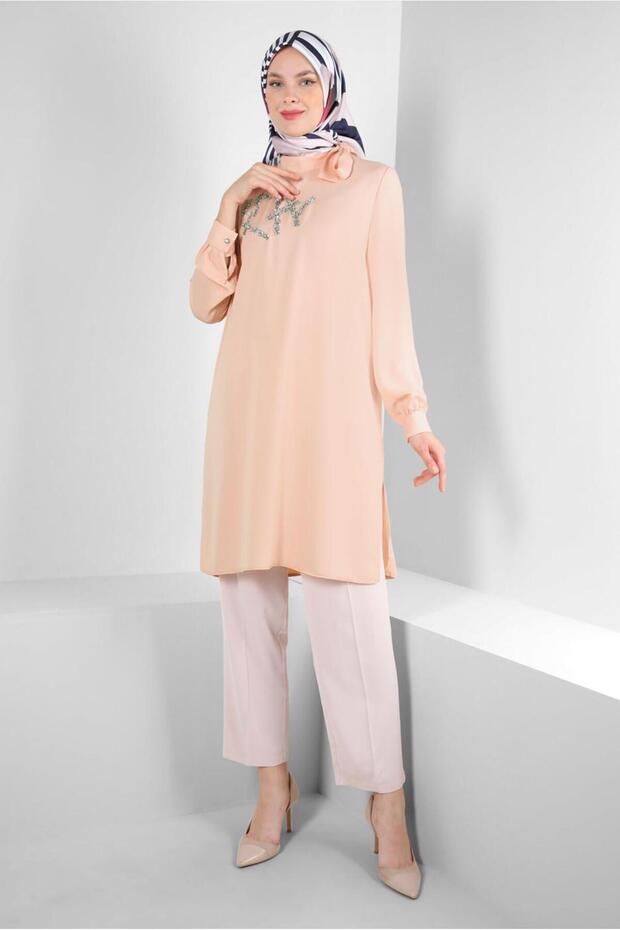 STONE PRINTED COLLAR BINDING DETAIL TUNIC 43506