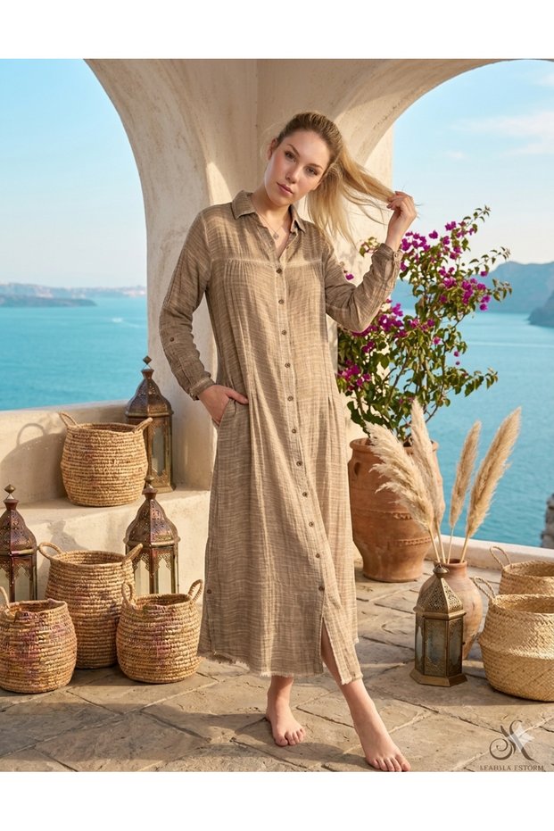Women's Organic Cotton Long Shirt Dress Kimono
