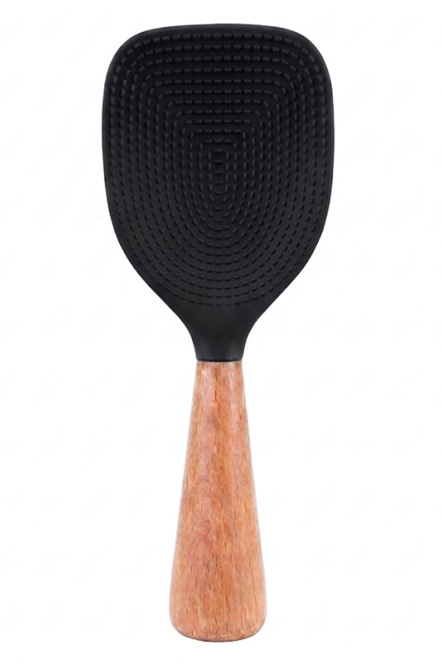 Ria Wooden Handle Silicone Tip Rice Spoon Black