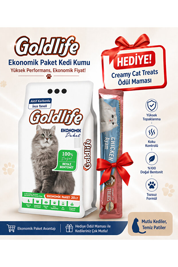 goldlife Ekonomik Paket Aktif Karbon Kedi Kumu 20 Lt