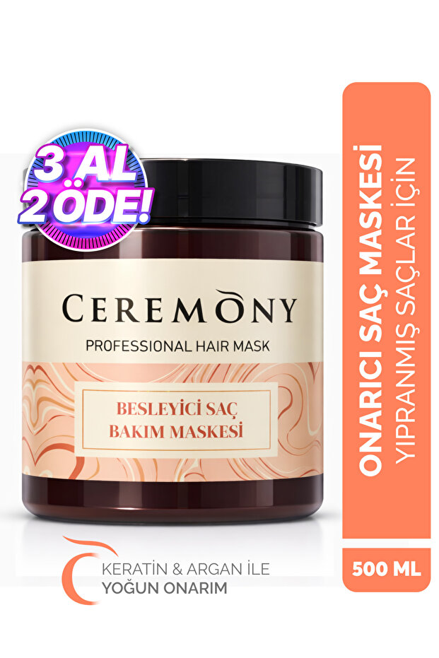Ceremony Saç Maskesi 500 ml | Yıpranmış Saçlara Onarıcı Keratin & Argan Bakım
