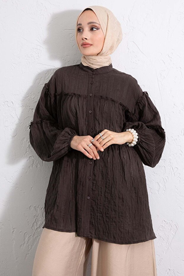 Layered Ruched Shirt Y0098 - Brown