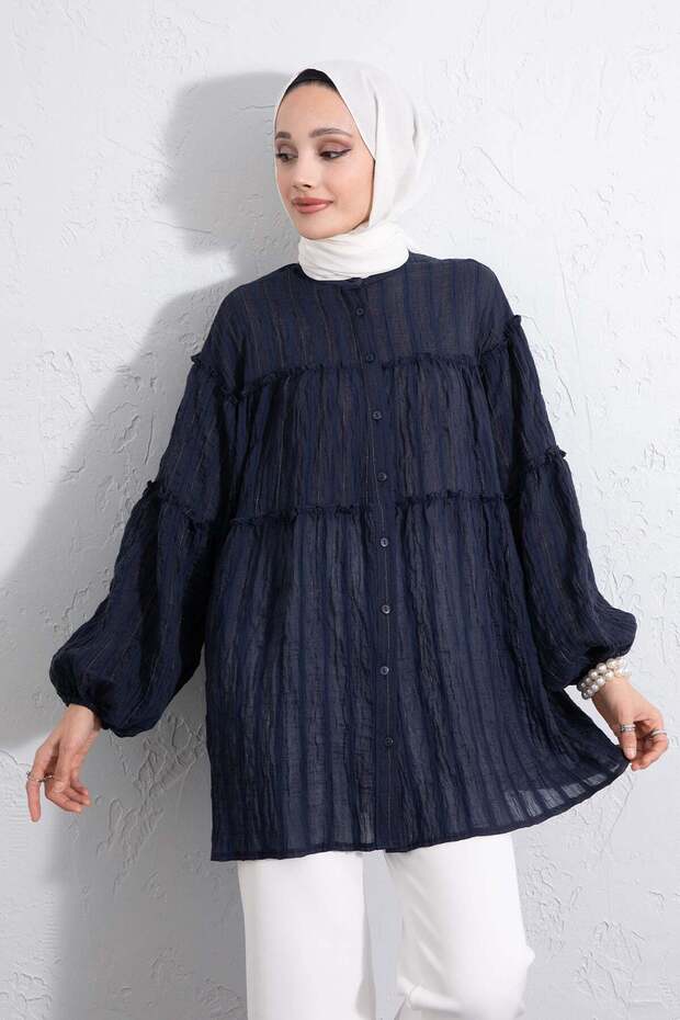 Layered Ruched Shirt Y0098 - Dark Blue