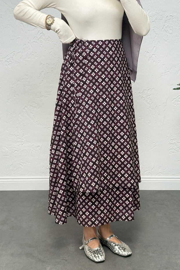 Tied Plaid Skirt 0092 - Mürdüm