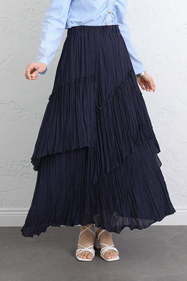 Elastic Waist Layered Skirt 2057 - Dark Blue
