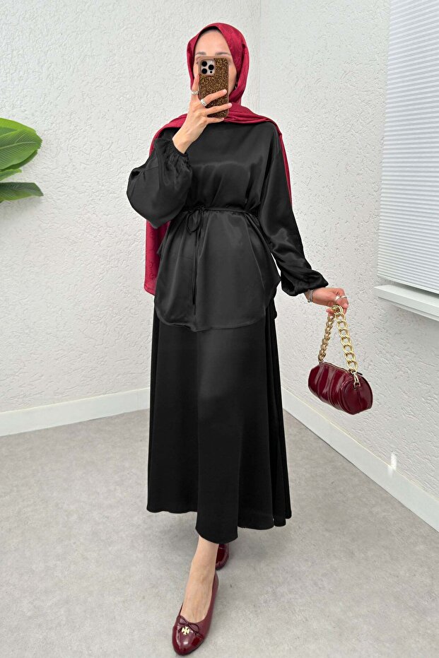 Satin Skirt Suit 2283- Dark Blue