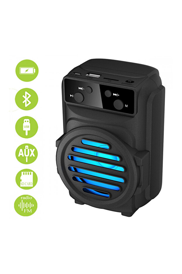 Black Portable Bluetooth Speaker with Colored LED Light - 4