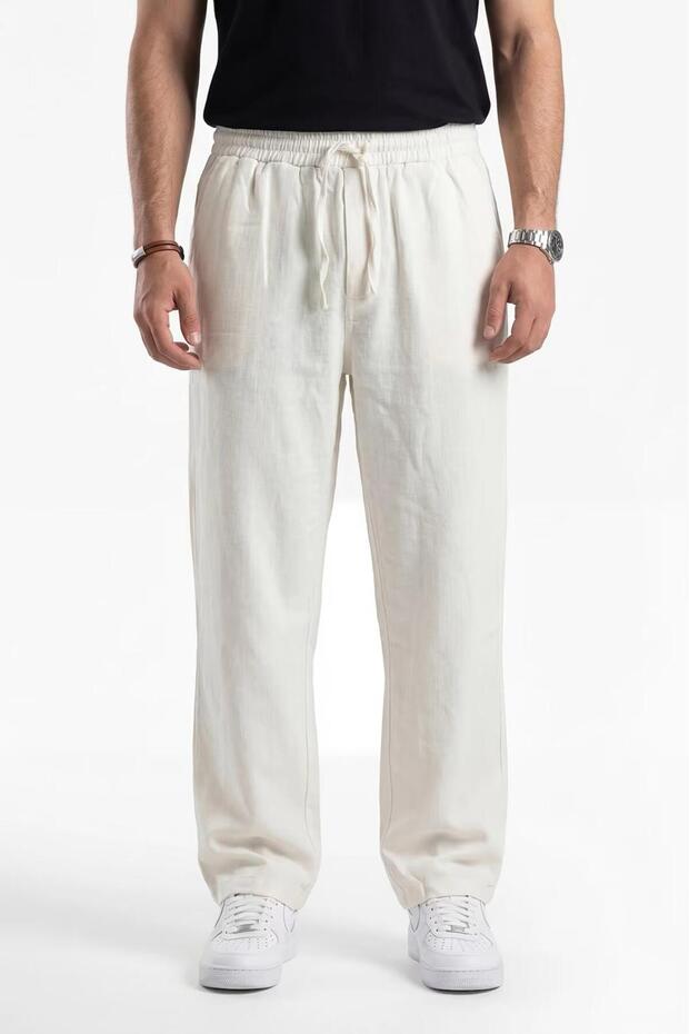 Men's Baggy Linen Trousers with Leg Pieces