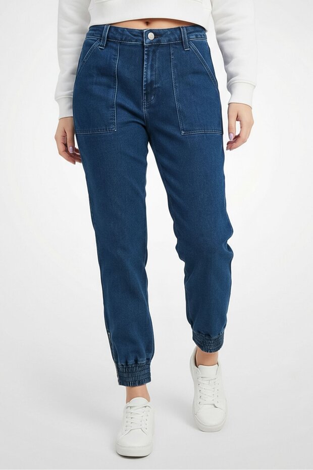 Women Stretch Ankle Zip Stretchable Jogger Jeans, Interpid Blue
