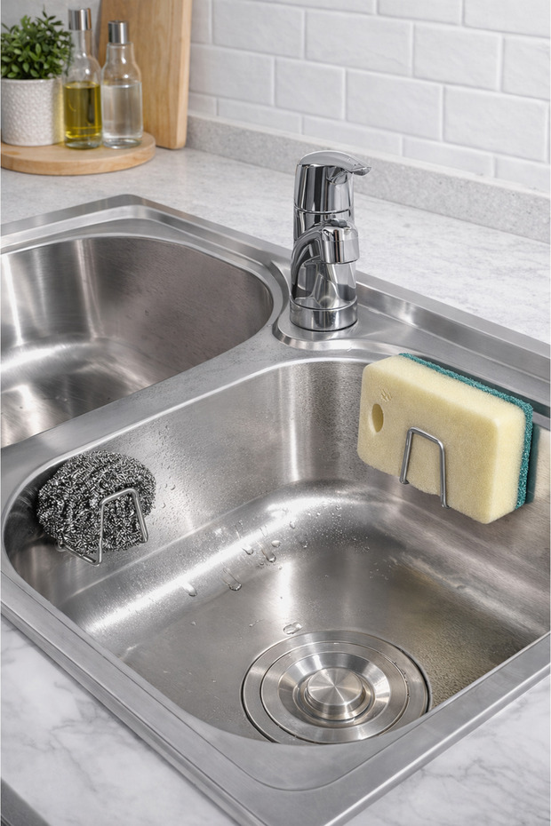 Stainless Steel Dish Sponge Holder Adhesive Hanger No Drilling Sponge Organizer