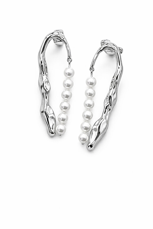 Pearl Detailed Xuping Silver Steel Earrings Non-Tarnish Anti-Allergic Silver Color