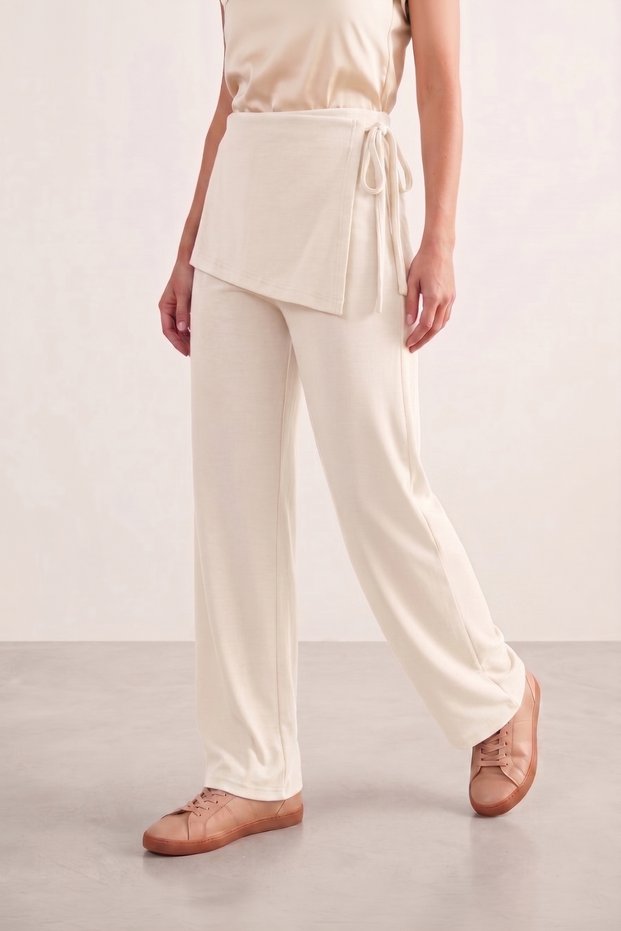 Women's Relaxed Fit High Waist Wide Leg Pants with Tie Detail