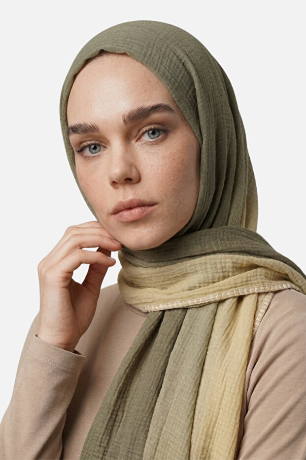 Gradient Muslin Shawl Olive Green
