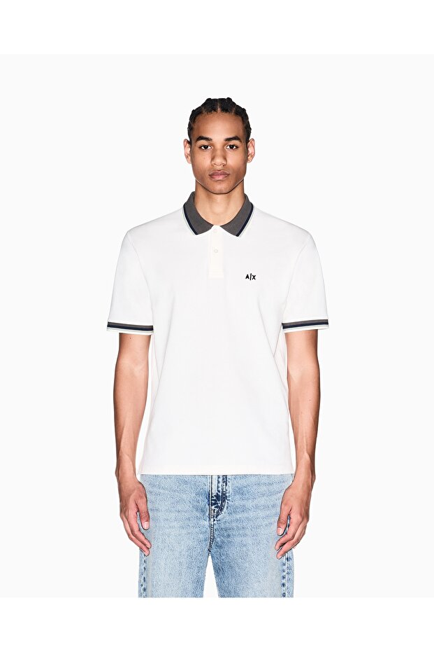 Men's 100% Cotton Logo Short Sleeve White Polo Collar T-Shirt