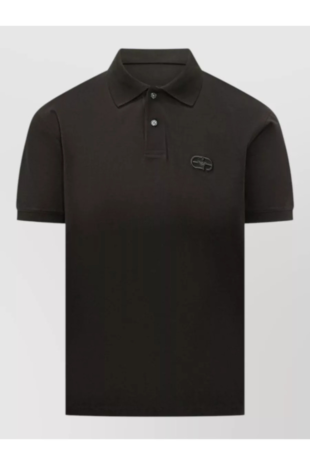 Men's Regular Cut Cotton Logo Embossed Short Sleeve Black Polo Neck T-Shirt