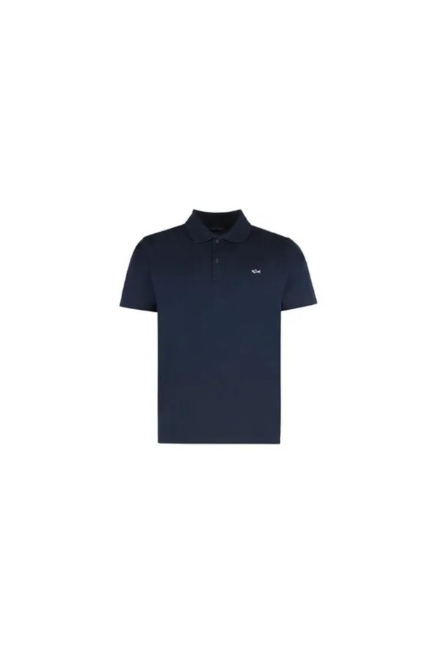 Men's Regular Cut Cotton Pique Fabric Short Sleeve Navy Blue Polo Collar T-Shirt