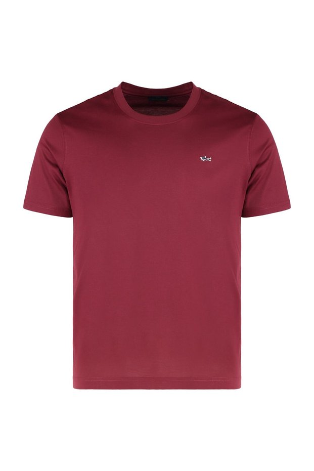 Men's Regular Fit Ribbed Collar Metallic Logo Detailed Cotton Short Sleeve Red T-Shirt