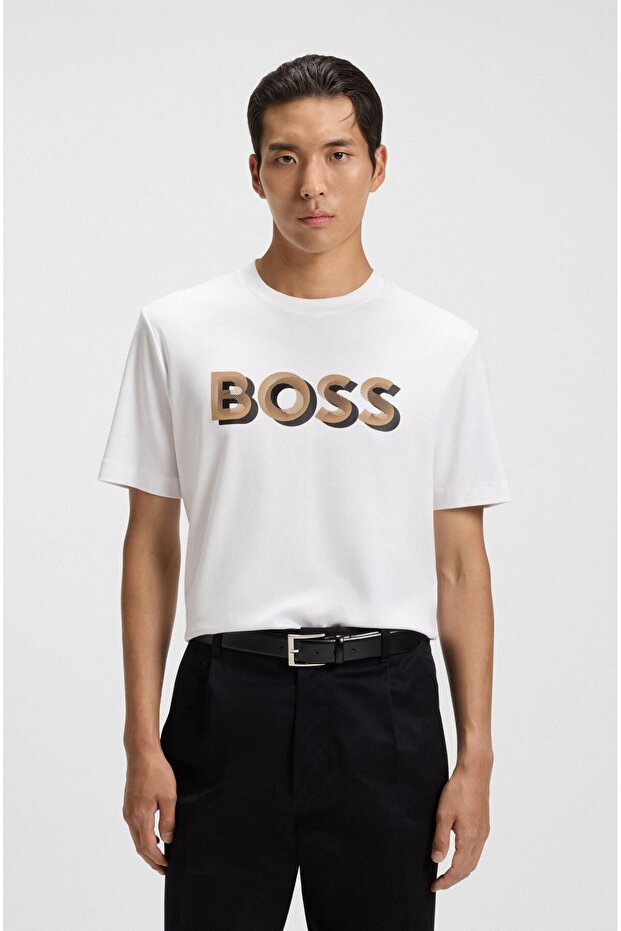 Erkek Bisiklet Yaka Kısa Kol Pamuklu Beyaz T-Shirt - 1
