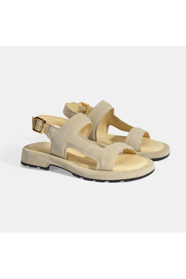Women's Beige Suede Buckle Sandals