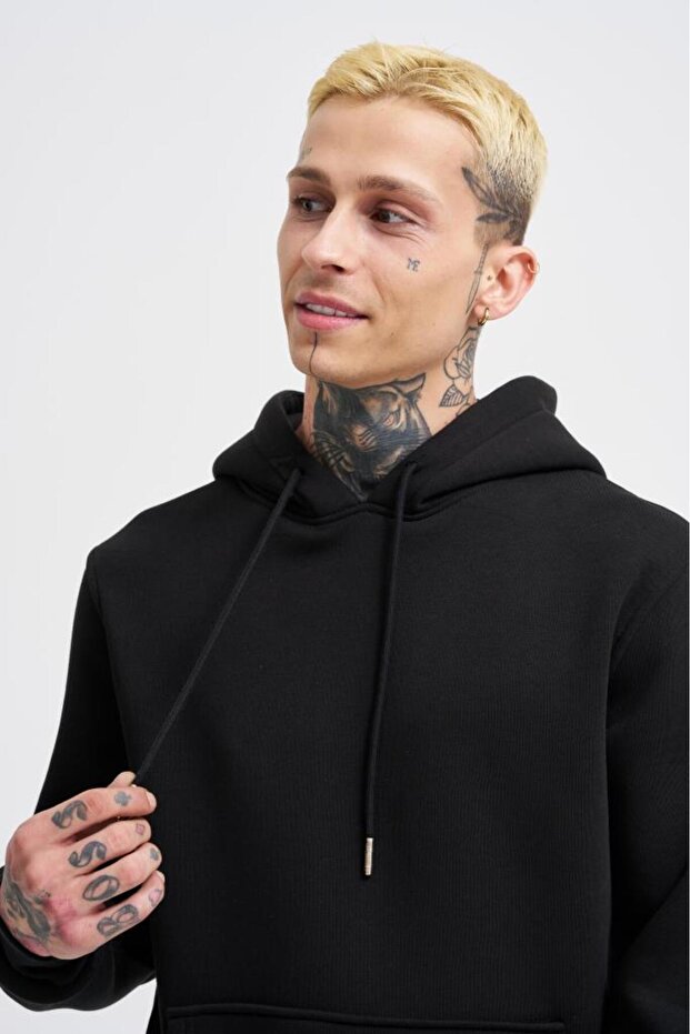 Erkek Regular Basıc Black Hoodıe - 3