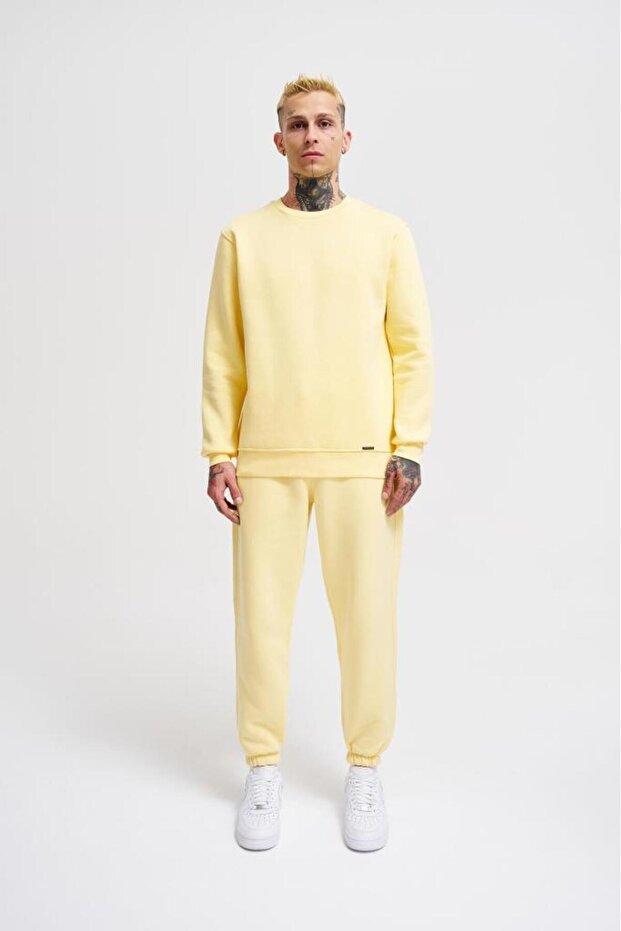 Men's Regular Crew Neck Basic Sweatshirt Yellow - 5