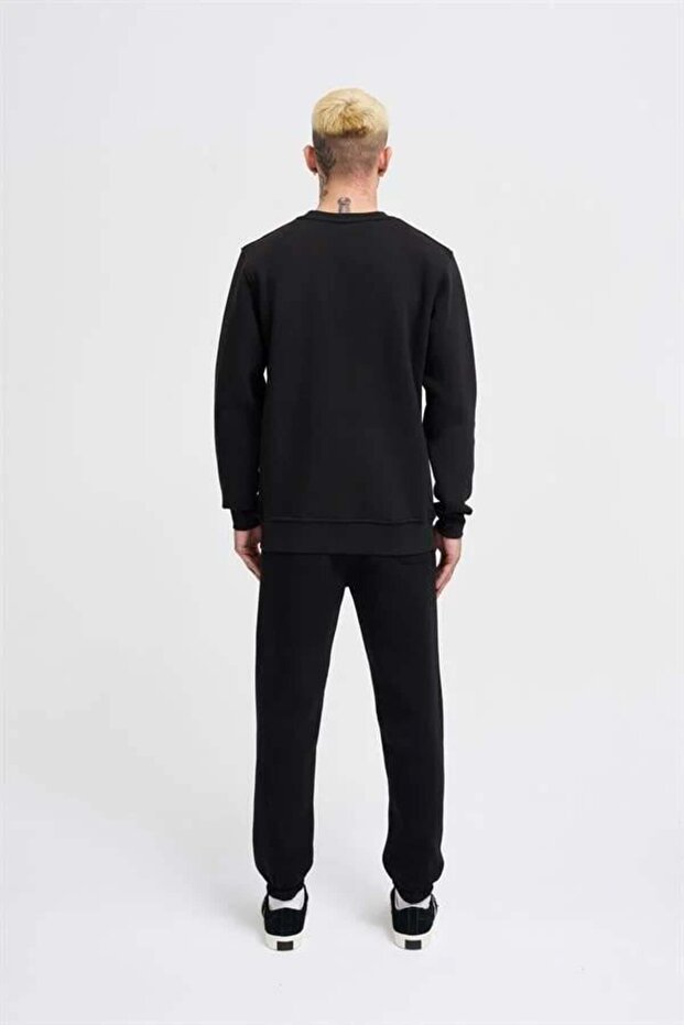 Erkek Regular Bisiklet Yaka Basic Sweatshirt Siyah - 5
