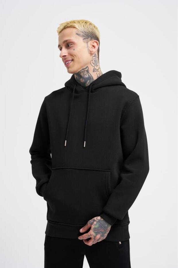 Erkek Regular Basıc Black Hoodıe - 2
