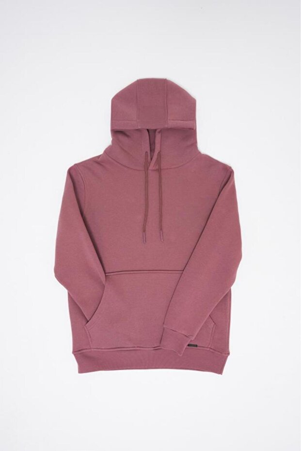 Erkek Regular Basic Kapüşonlu Sweatshirt Mürdüm - 7