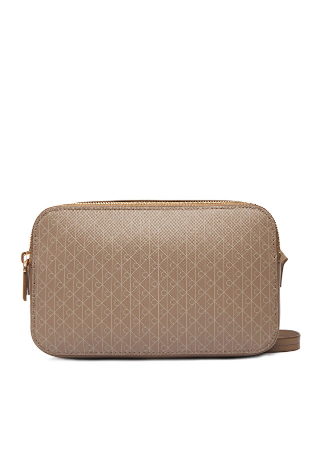 Women's Khaki Shoulder Bag with Monogram Logo and Adjustable Fixed Shoulder Strap
