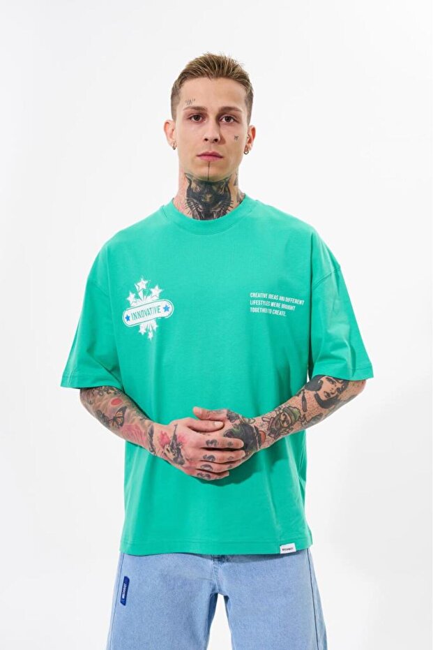 Men's Minimal Textured Printed Light Green T-shirt