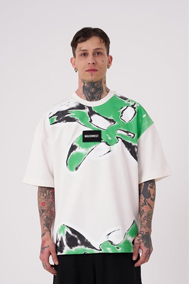 Men's Lotus Flower Printed Oversize T-Shirt Ecru
