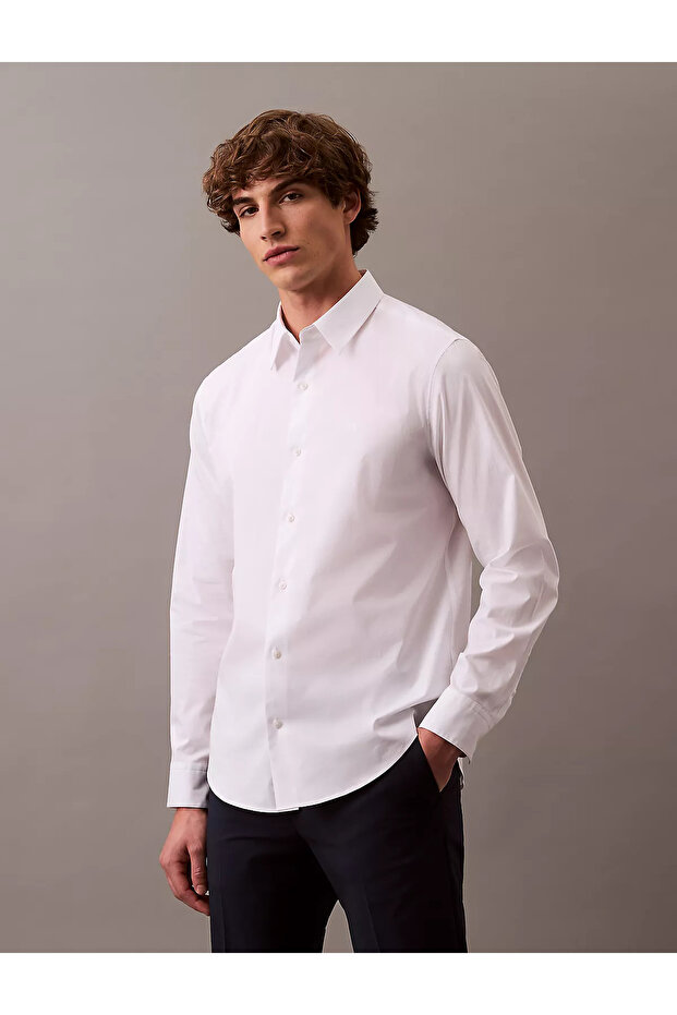 Men's Classic Cut Cotton Long Sleeve White Shirt