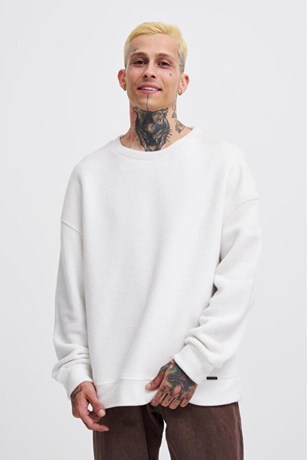 Oversize Polar Basic Sweatshirt Ecru - 1