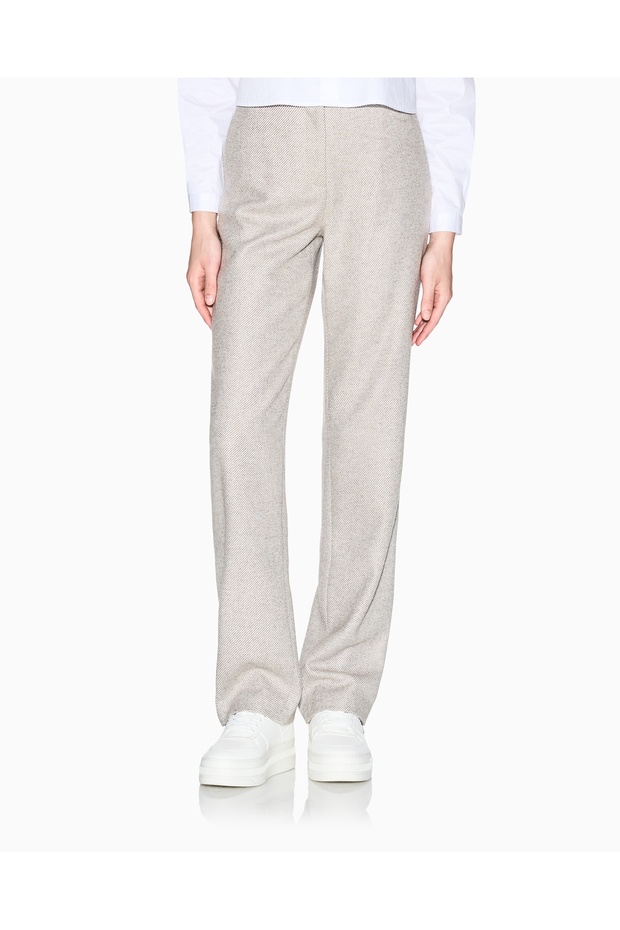 Women's Regular Fit Normal Waist Straight Leg Woolen Beige Trousers