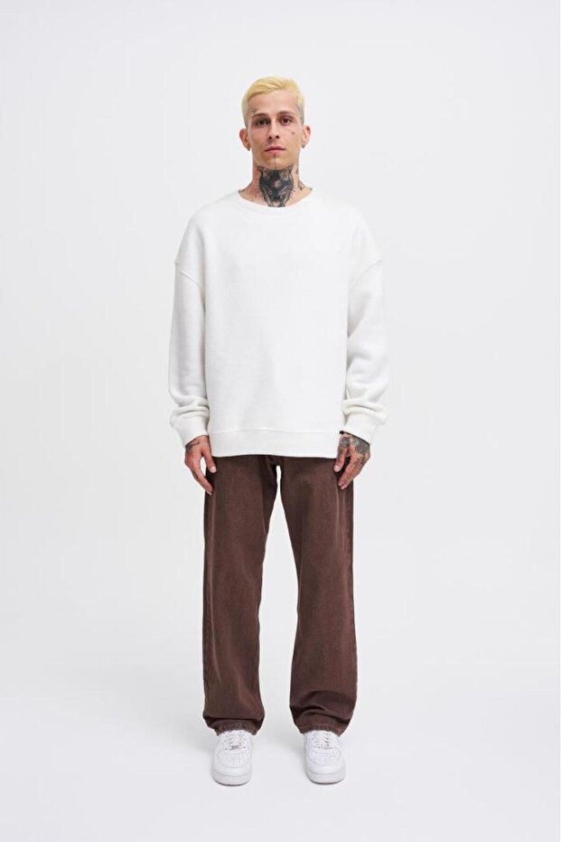 Oversize Polar Basic Sweatshirt Ecru - 5