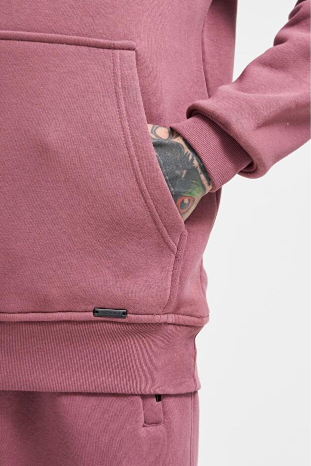 Erkek Regular Basic Kapüşonlu Sweatshirt Mürdüm - 3