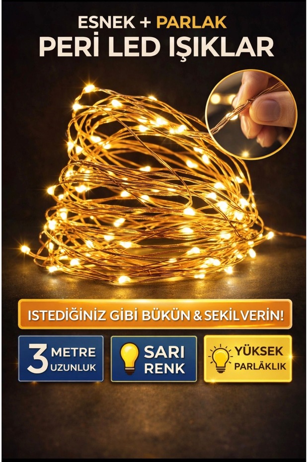 BERHAT Peri Led 3Metre Sarı Pilli-dekoratif Aydınlatma