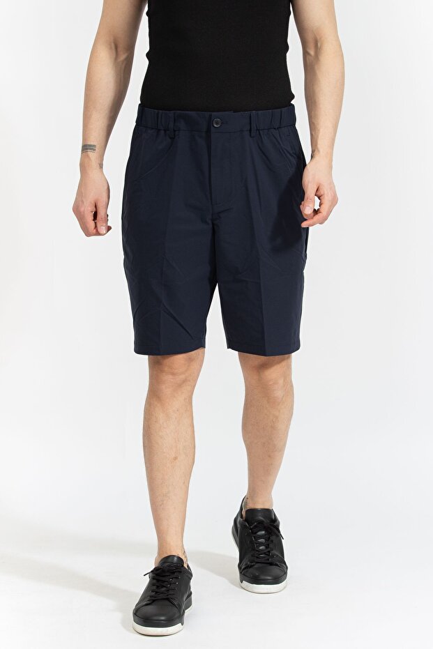 Erkek Slim Fit Düz Chino Bermuda Lacivert Şort - 1