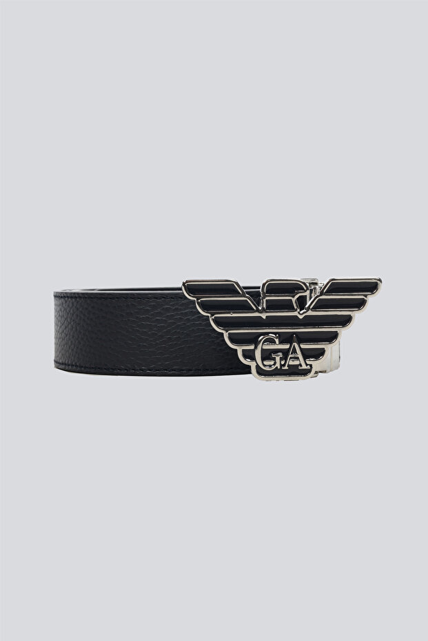 Men's Ga Logo Leather Navy Blue Belt