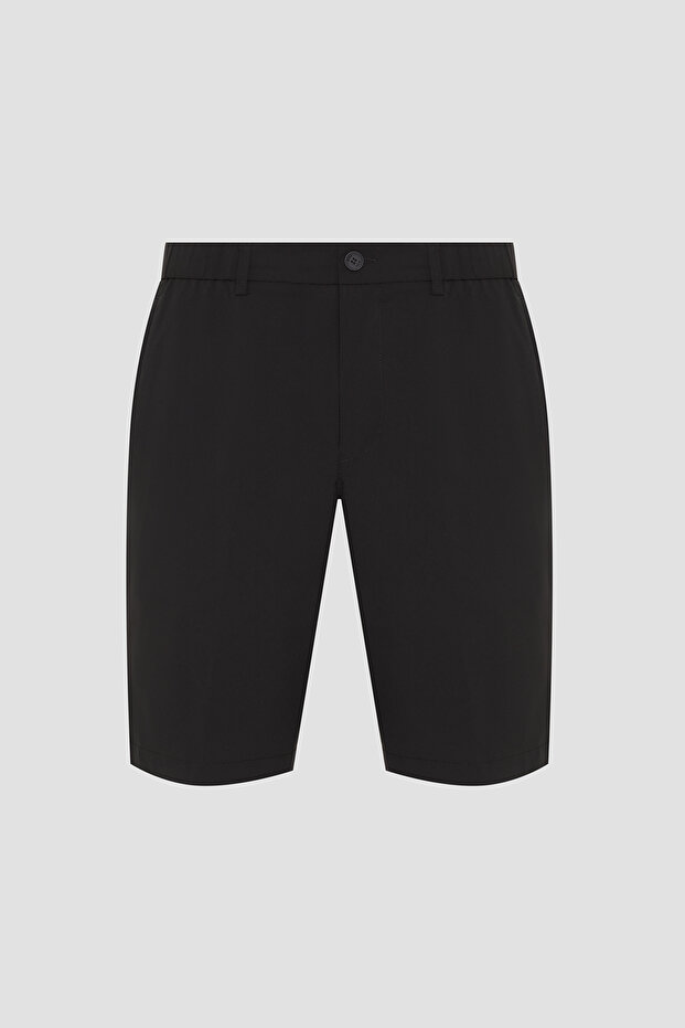 Erkek Slim Fit Düz Chino Bermuda Siyah Şort - 4