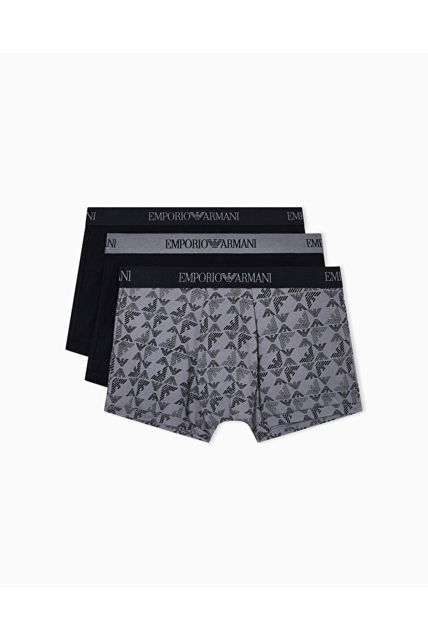 Men's Soft Cotton Logo Elastic Waistband 3-Piece Black Boxers