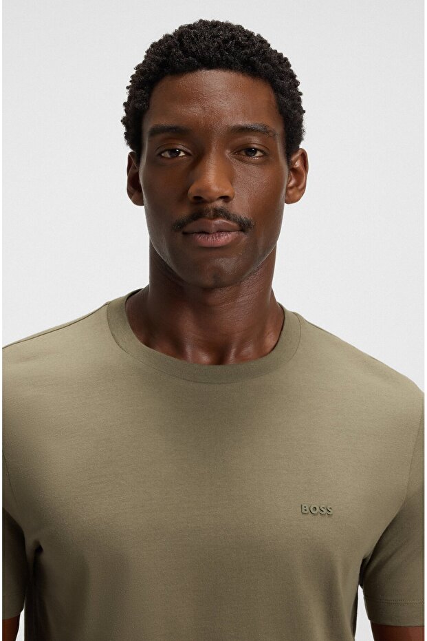 Erkek regular fit Kısa Kollu Düz Bisiklet Yaka Haki T-Shirt - 4
