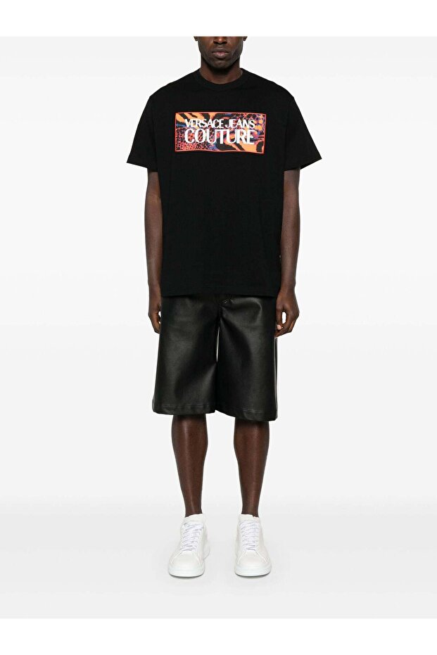 Men's Round Neck Short Sleeve Cotton Black T-Shirt