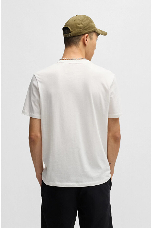 Erkek Regular Fit Yuvarlak Yaka Göğsünde Yuvarlak Logo Desenli Kısa Kollu Beyaz T-Shirt - 2
