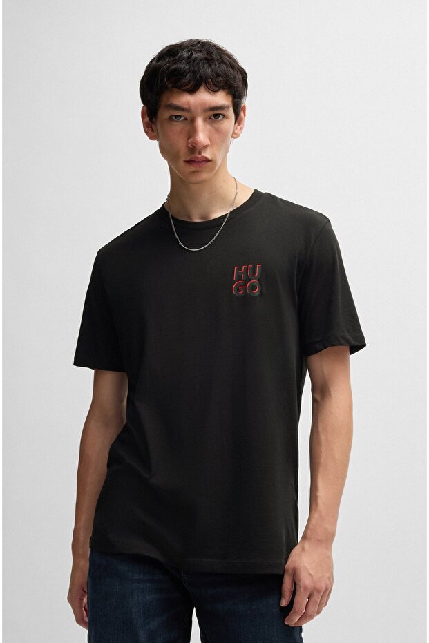 Erkek Pamuklu Marka Logolu 2 'li Paket Günlük Siyah T-Shirt - 1